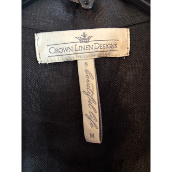 Crown Linen Designs 100% Linen Back Tunic Dress Button Up Long sleeve Medium - Picture 5 of 7